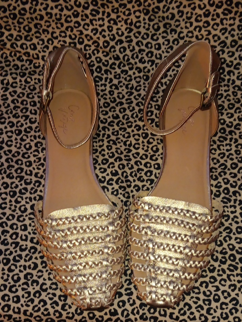 Crown Vintage Metallic Gold Braided Slingback Flats - Women